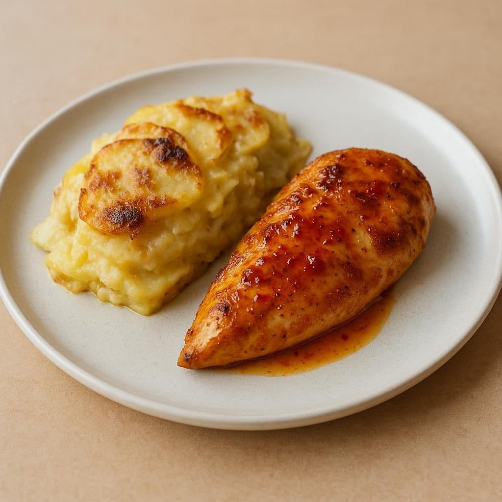 Stekt kycklingfilé med sweetchilisky &potatisgratäng