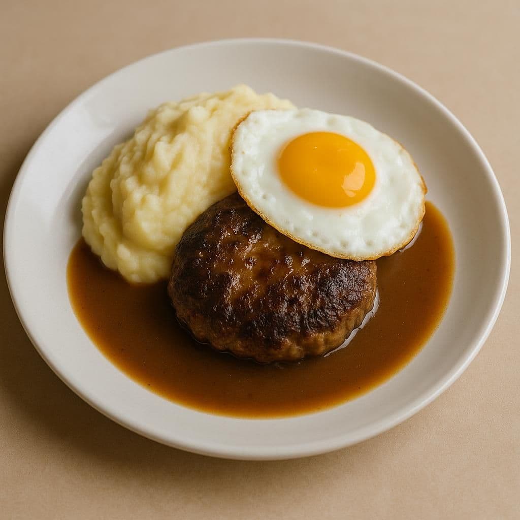 Pannbiff med skysås, stekt ägg & potatismos